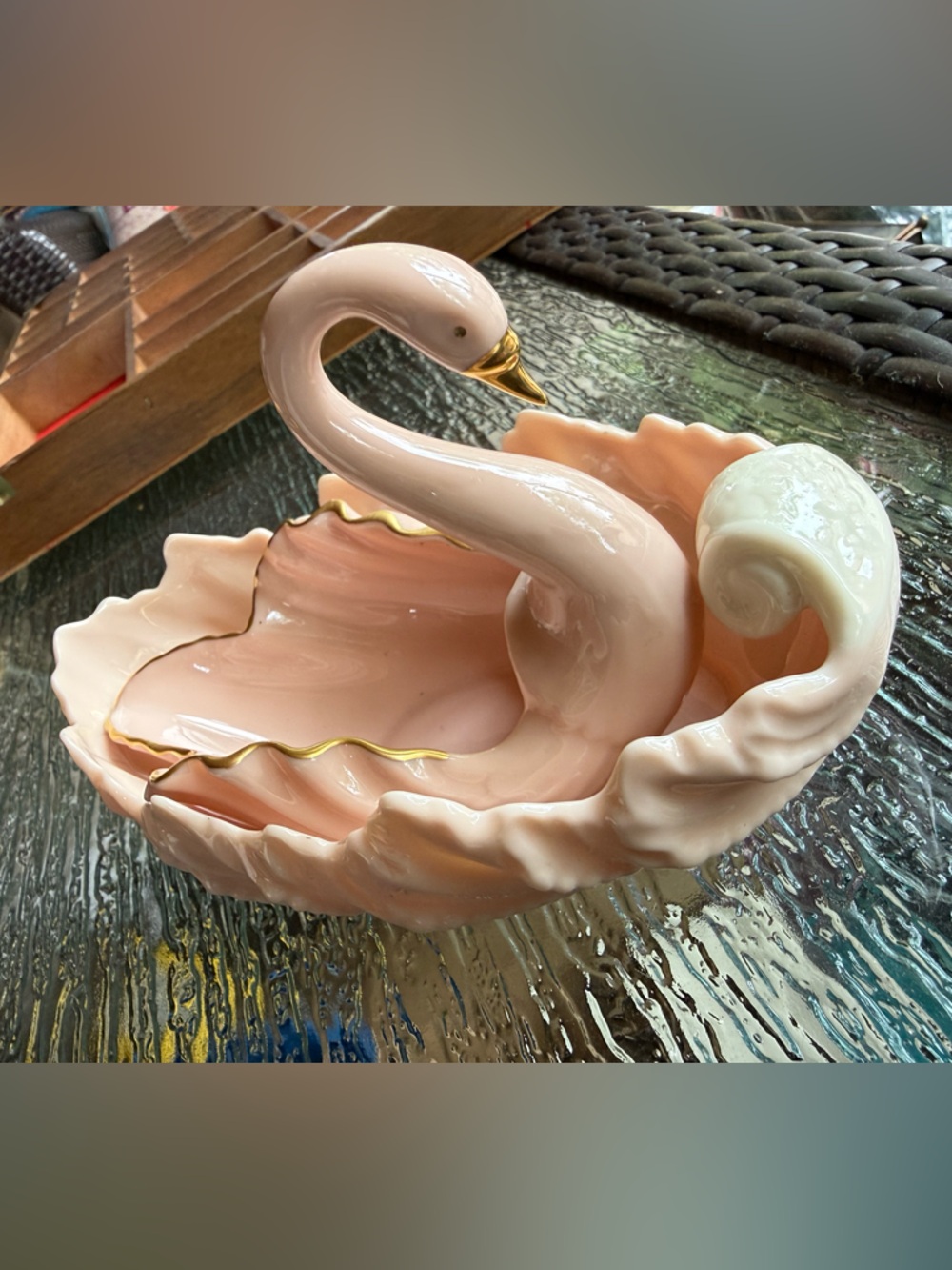 Lenox Pink Swan Shell Bowl with Gold Trim vintage